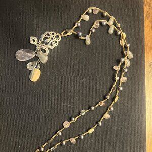 Retired Silpada Sterling Silver Amethyst Pearl Long Necklace N2103